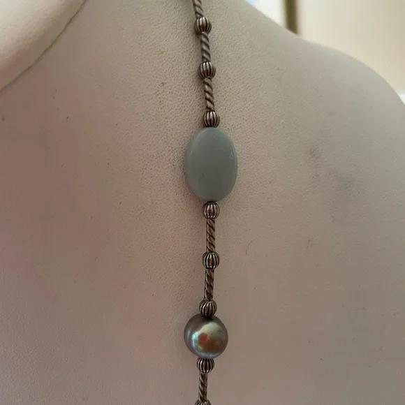Vintage Carolyn Pollack 925 SS Jadeite Inlaid Larimar Pendant/Necklace